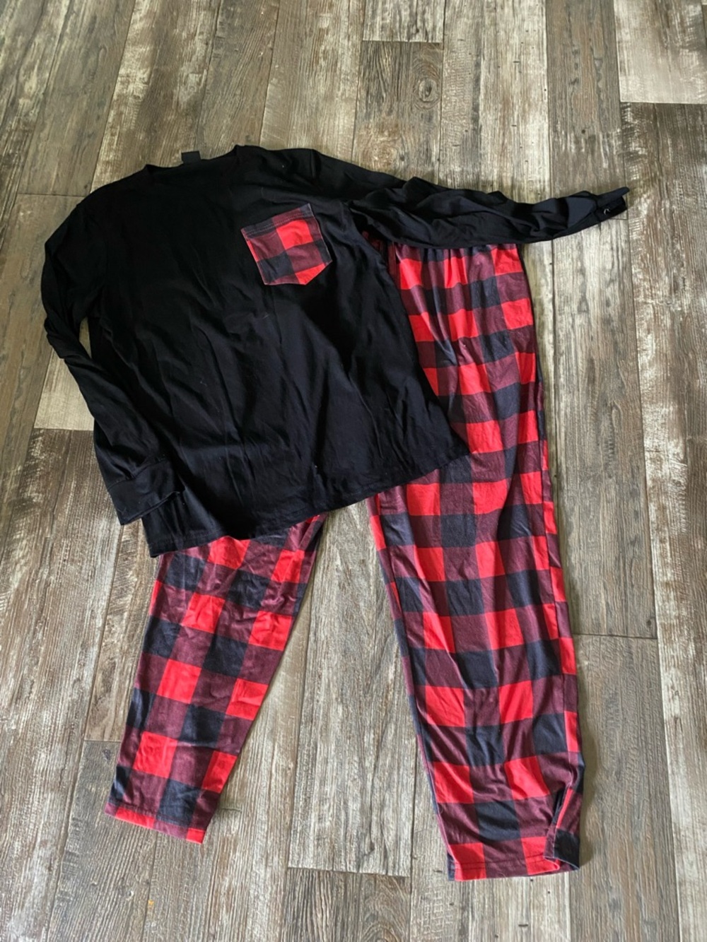Bliss Black Top with Red & Black Buffalo Plaid Pajama Set